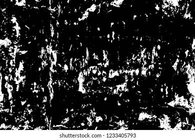 Grunge overlay layer. Abstract black and white vector background. Monochrome vintage surface with dirty pattern in cracks, spots, dots. Old wall in dark horror style design