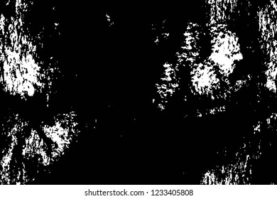 Grunge overlay layer. Abstract black and white vector background. Monochrome vintage surface with dirty pattern in cracks, spots, dots. Old wall in dark horror style design