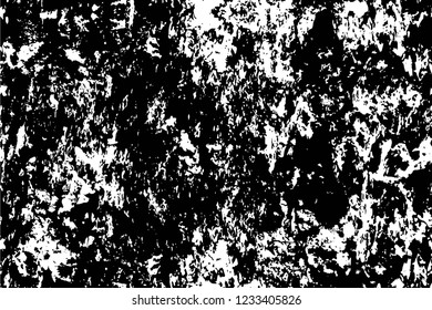 Grunge overlay layer. Abstract black and white vector background. Monochrome vintage surface with dirty pattern in cracks, spots, dots. Old wall in dark horror style design