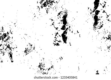 Grunge overlay layer. Abstract black and white vector background. Monochrome vintage surface with dirty pattern in cracks, spots, dots. Old wall in dark horror style design