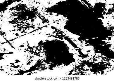 Grunge overlay layer. Abstract black and white vector background. Monochrome vintage surface with dirty pattern in cracks, spots, dots. Old wall in dark horror style design