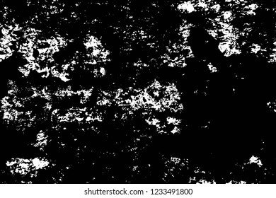 Grunge overlay layer. Abstract black and white vector background. Monochrome vintage surface with dirty pattern in cracks, spots, dots. Old wall in dark horror style design