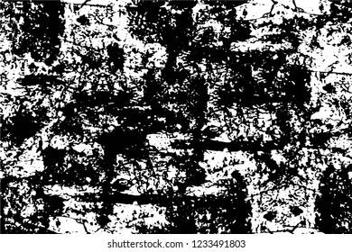 Grunge overlay layer. Abstract black and white vector background. Monochrome vintage surface with dirty pattern in cracks, spots, dots. Old wall in dark horror style design