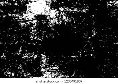 Grunge overlay layer. Abstract black and white vector background. Monochrome vintage surface with dirty pattern in cracks, spots, dots. Old wall in dark horror style design