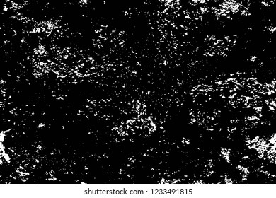 Grunge overlay layer. Abstract black and white vector background. Monochrome vintage surface with dirty pattern in cracks, spots, dots. Old wall in dark horror style design