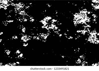 Grunge overlay layer. Abstract black and white vector background. Monochrome vintage surface with dirty pattern in cracks, spots, dots. Old wall in dark horror style design