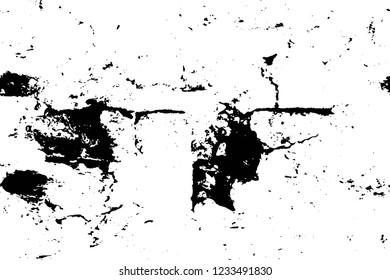 Grunge overlay layer. Abstract black and white vector background. Monochrome vintage surface with dirty pattern in cracks, spots, dots. Old wall in dark horror style design