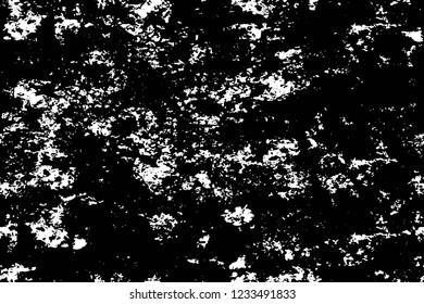 Grunge overlay layer. Abstract black and white vector background. Monochrome vintage surface with dirty pattern in cracks, spots, dots. Old wall in dark horror style design