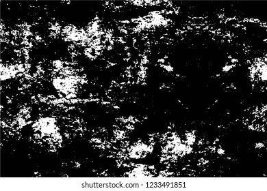Grunge overlay layer. Abstract black and white vector background. Monochrome vintage surface with dirty pattern in cracks, spots, dots. Old wall in dark horror style design