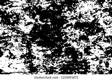 Grunge overlay layer. Abstract black and white vector background. Monochrome vintage surface with dirty pattern in cracks, spots, dots. Old wall in dark horror style design