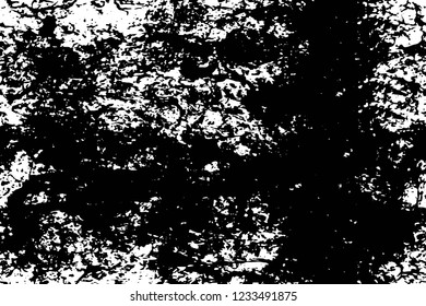Grunge overlay layer. Abstract black and white vector background. Monochrome vintage surface with dirty pattern in cracks, spots, dots. Old wall in dark horror style design