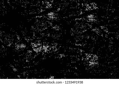 Grunge overlay layer. Abstract black and white vector background. Monochrome vintage surface with dirty pattern in cracks, spots, dots. Old wall in dark horror style design