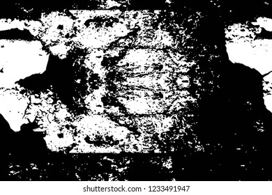 Grunge overlay layer. Abstract black and white vector background. Monochrome vintage surface with dirty pattern in cracks, spots, dots. Old wall in dark horror style design
