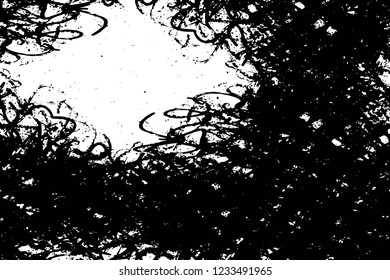 Grunge overlay layer. Abstract black and white vector background. Monochrome vintage surface with dirty pattern in cracks, spots, dots. Old wall in dark horror style design