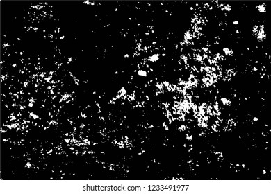 Grunge overlay layer. Abstract black and white vector background. Monochrome vintage surface with dirty pattern in cracks, spots, dots. Old wall in dark horror style design