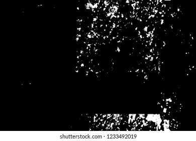Grunge overlay layer. Abstract black and white vector background. Monochrome vintage surface with dirty pattern in cracks, spots, dots. Old wall in dark horror style design