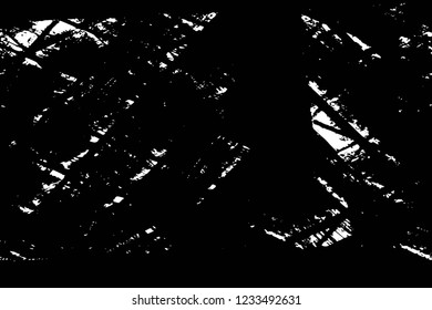 Grunge overlay layer. Abstract black and white vector background. Monochrome vintage surface with dirty pattern in cracks, spots, dots. Old wall in dark horror style design