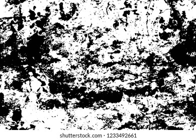 Grunge overlay layer. Abstract black and white vector background. Monochrome vintage surface with dirty pattern in cracks, spots, dots. Old wall in dark horror style design