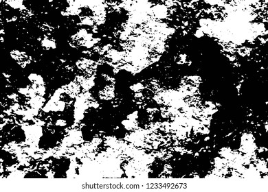 Grunge overlay layer. Abstract black and white vector background. Monochrome vintage surface with dirty pattern in cracks, spots, dots. Old wall in dark horror style design