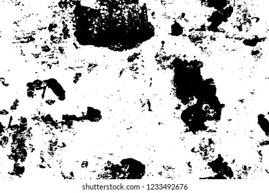 Grunge overlay layer. Abstract black and white vector background. Monochrome vintage surface with dirty pattern in cracks, spots, dots. Old wall in dark horror style design