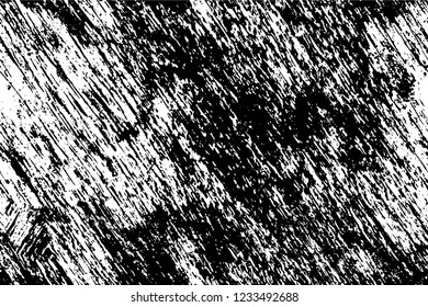 Grunge overlay layer. Abstract black and white vector background. Monochrome vintage surface with dirty pattern in cracks, spots, dots. Old wall in dark horror style design