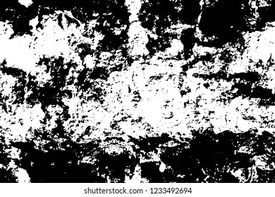 Grunge overlay layer. Abstract black and white vector background. Monochrome vintage surface with dirty pattern in cracks, spots, dots. Old wall in dark horror style design