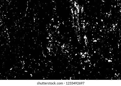 Grunge overlay layer. Abstract black and white vector background. Monochrome vintage surface with dirty pattern in cracks, spots, dots. Old wall in dark horror style design
