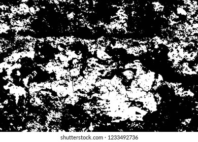 Grunge overlay layer. Abstract black and white vector background. Monochrome vintage surface with dirty pattern in cracks, spots, dots. Old wall in dark horror style design