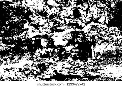 Grunge overlay layer. Abstract black and white vector background. Monochrome vintage surface with dirty pattern in cracks, spots, dots. Old wall in dark horror style design