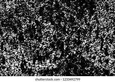 Grunge overlay layer. Abstract black and white vector background. Monochrome vintage surface with dirty pattern in cracks, spots, dots. Old wall in dark horror style design