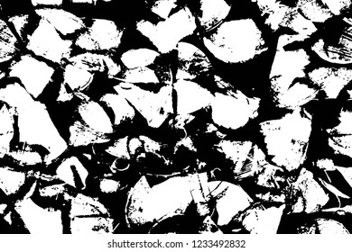 Grunge overlay layer. Abstract black and white vector background. Monochrome vintage surface with dirty pattern in cracks, spots, dots. Old wall in dark horror style design