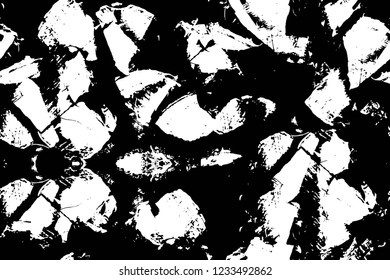 Grunge overlay layer. Abstract black and white vector background. Monochrome vintage surface with dirty pattern in cracks, spots, dots. Old wall in dark horror style design