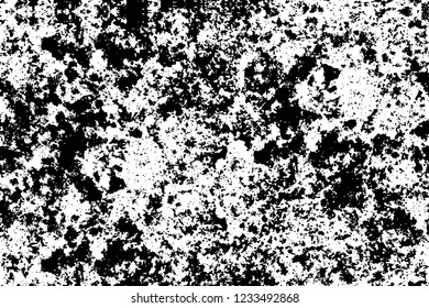 Grunge overlay layer. Abstract black and white vector background. Monochrome vintage surface with dirty pattern in cracks, spots, dots. Old wall in dark horror style design