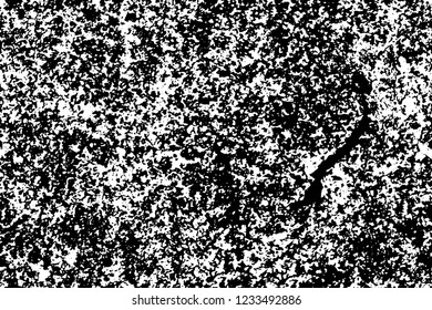 Grunge overlay layer. Abstract black and white vector background. Monochrome vintage surface with dirty pattern in cracks, spots, dots. Old wall in dark horror style design