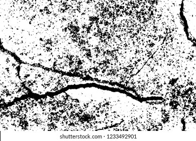 Grunge overlay layer. Abstract black and white vector background. Monochrome vintage surface with dirty pattern in cracks, spots, dots. Old wall in dark horror style design