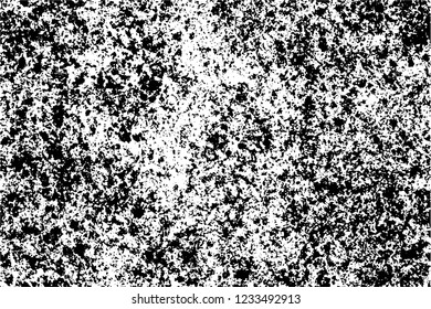 Grunge overlay layer. Abstract black and white vector background. Monochrome vintage surface with dirty pattern in cracks, spots, dots. Old wall in dark horror style design