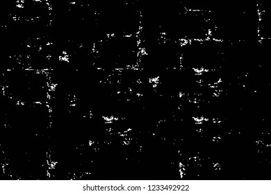 Grunge overlay layer. Abstract black and white vector background. Monochrome vintage surface with dirty pattern in cracks, spots, dots. Old wall in dark horror style design
