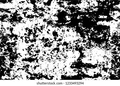 Grunge overlay layer. Abstract black and white vector background. Monochrome vintage surface with dirty pattern in cracks, spots, dots. Old wall in dark horror style design