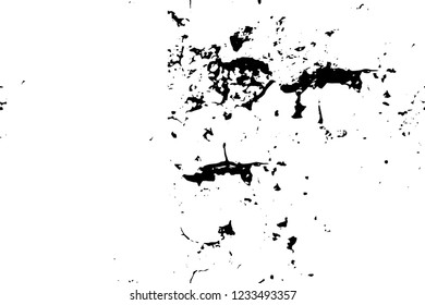 Grunge overlay layer. Abstract black and white vector background. Monochrome vintage surface with dirty pattern in cracks, spots, dots. Old wall in dark horror style design