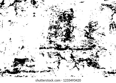 Grunge overlay layer. Abstract black and white vector background. Monochrome vintage surface with dirty pattern in cracks, spots, dots. Old wall in dark horror style design