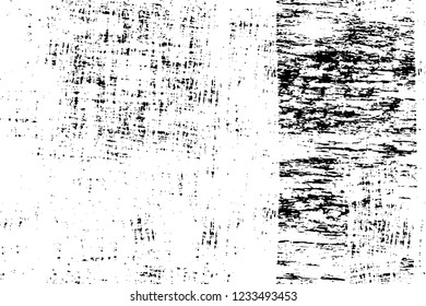 Grunge overlay layer. Abstract black and white vector background. Monochrome vintage surface with dirty pattern in cracks, spots, dots. Old wall in dark horror style design