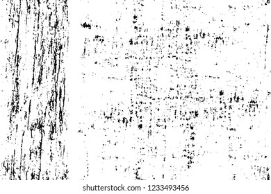 Grunge overlay layer. Abstract black and white vector background. Monochrome vintage surface with dirty pattern in cracks, spots, dots. Old wall in dark horror style design