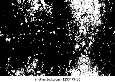 Grunge overlay layer. Abstract black and white vector background. Monochrome vintage surface with dirty pattern in cracks, spots, dots. Old wall in dark horror style design