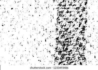 Grunge overlay layer. Abstract black and white vector background. Monochrome vintage surface with dirty pattern in cracks, spots, dots. Old wall in dark horror style design