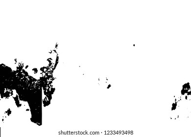 Grunge overlay layer. Abstract black and white vector background. Monochrome vintage surface with dirty pattern in cracks, spots, dots. Old wall in dark horror style design