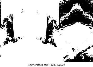 Grunge overlay layer. Abstract black and white vector background. Monochrome vintage surface with dirty pattern in cracks, spots, dots. Old wall in dark horror style design