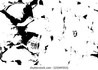 Grunge overlay layer. Abstract black and white vector background. Monochrome vintage surface with dirty pattern in cracks, spots, dots. Old wall in dark horror style design
