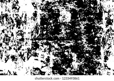 Grunge overlay layer. Abstract black and white vector background. Monochrome vintage surface with dirty pattern in cracks, spots, dots. Old wall in dark horror style design