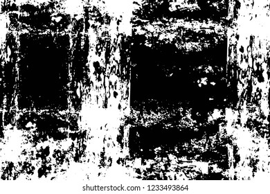 Grunge overlay layer. Abstract black and white vector background. Monochrome vintage surface with dirty pattern in cracks, spots, dots. Old wall in dark horror style design
