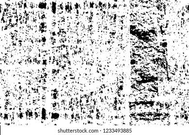 Grunge overlay layer. Abstract black and white vector background. Monochrome vintage surface with dirty pattern in cracks, spots, dots. Old wall in dark horror style design